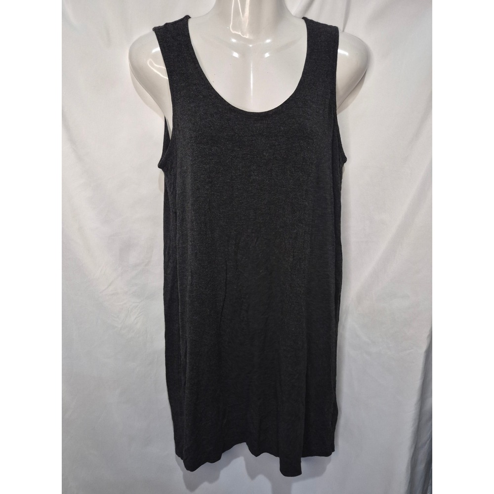 Eileen Fisher Charcoal Gray Italian Yarn Tank Top XS Longline Scoop Neck Jersey